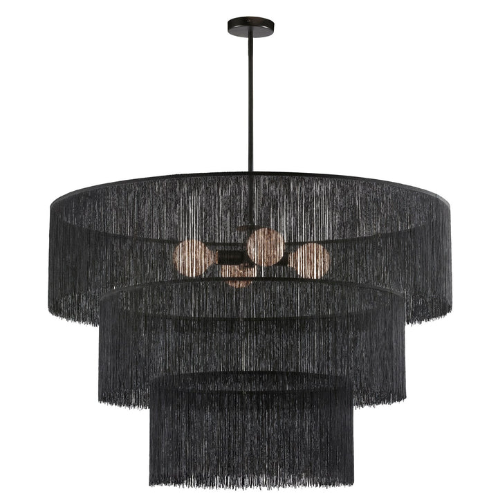 4 Light Chandelier In Matte Black W/ Black Tassel Shades by Dainolite