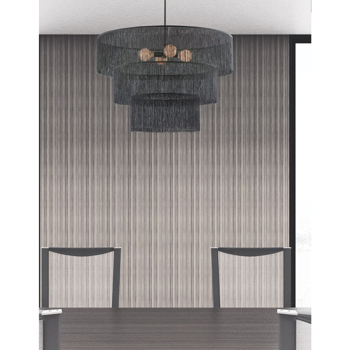 4 Light Chandelier In Matte Black W/ Black Tassel Shades