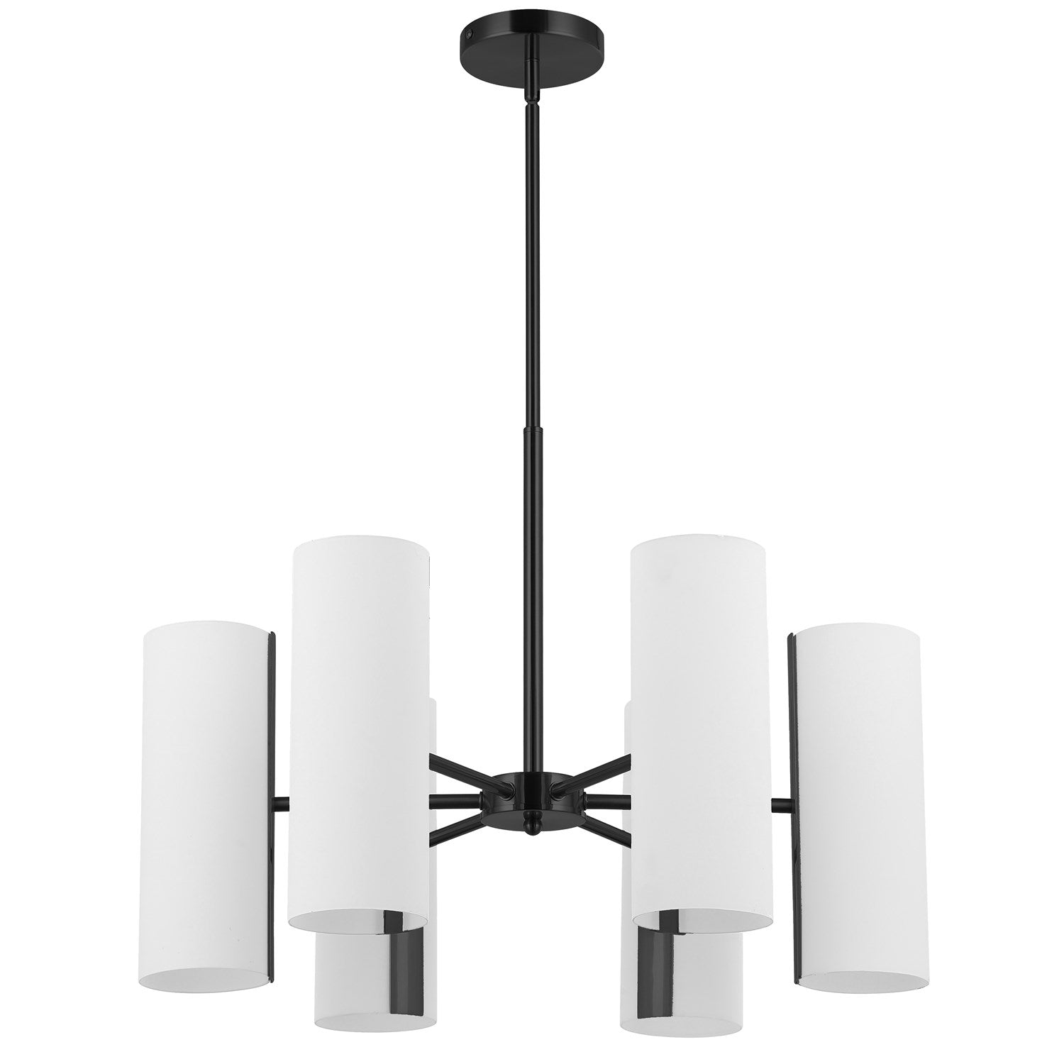 6 Light Matte Black Chandelier W/ Opal Glass by Dainolite