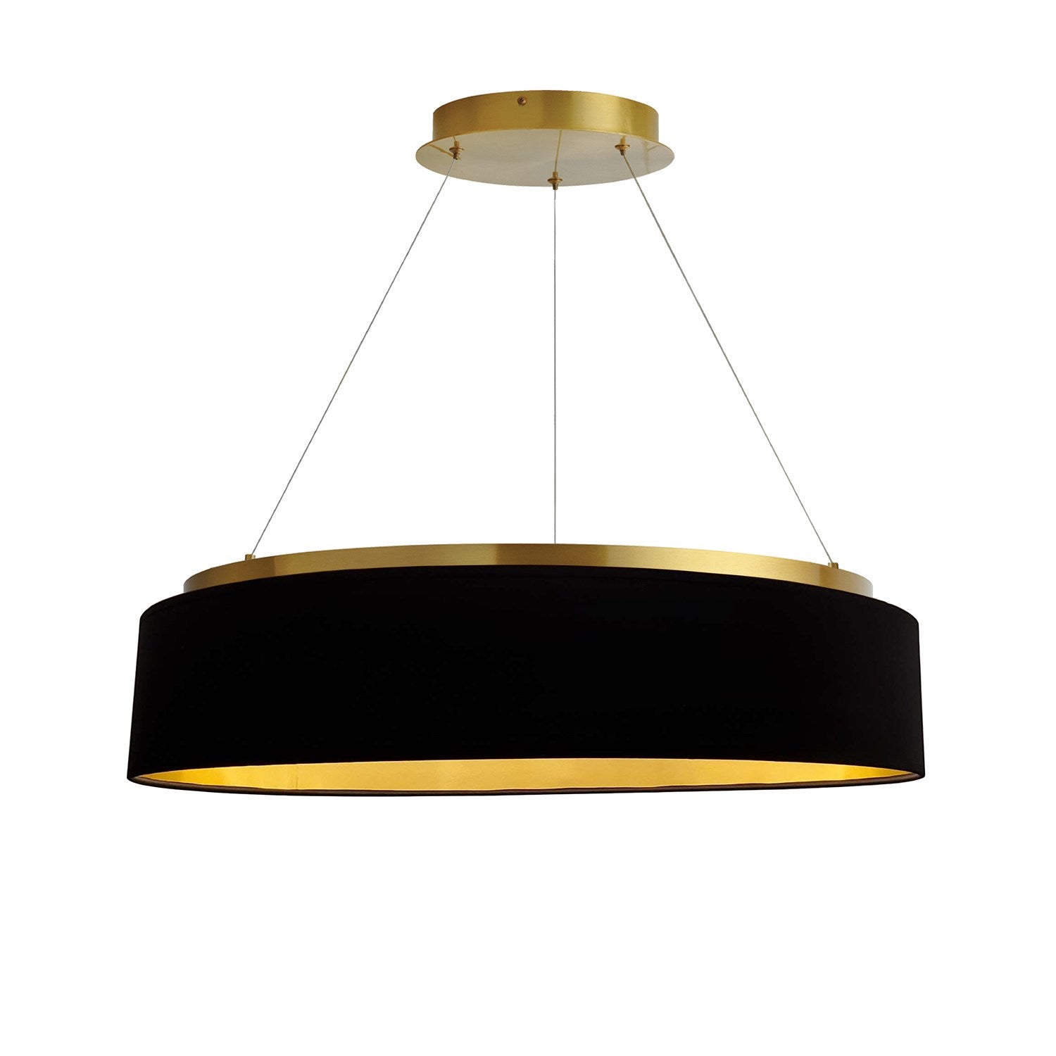 34W Chandelier, Aged Brass W/ Black Shade by Dainolite