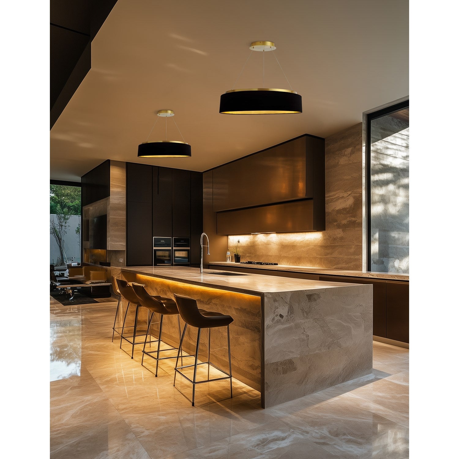 34W Chandelier, Aged Brass W/ Black Shade