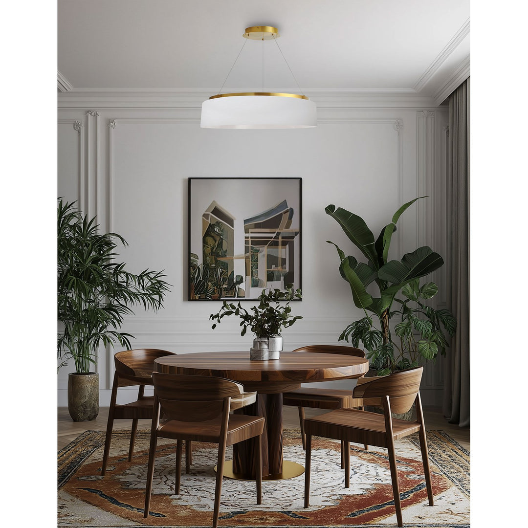 34W Chandelier, Aged Brass W/ White Shade