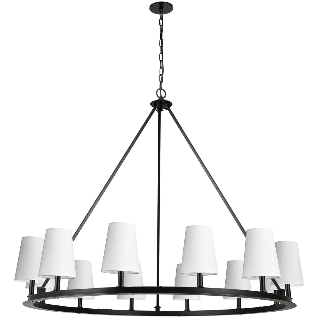12 Light Incandescent Chandelier, Matte Black With White Shades by Dainolite