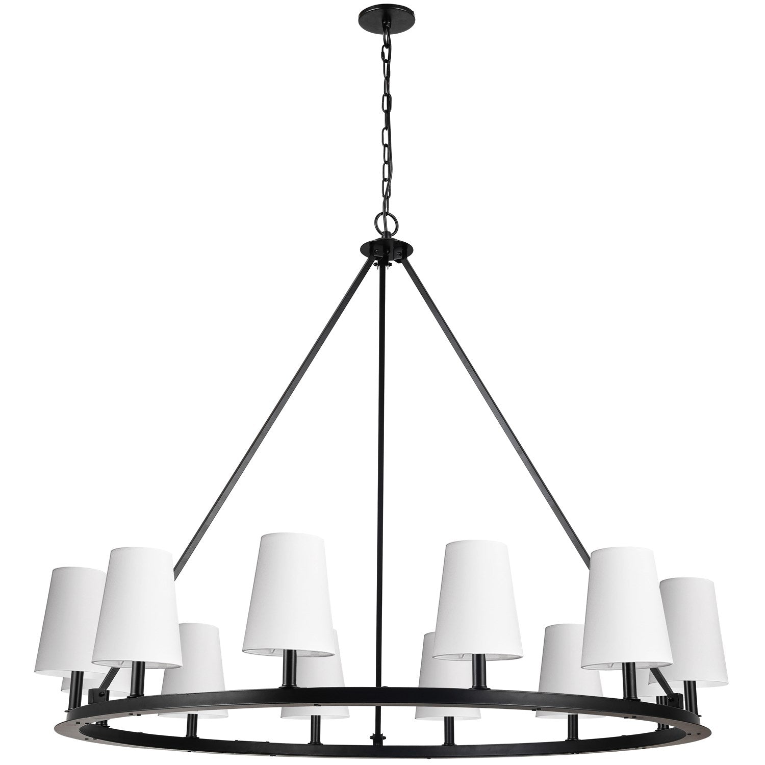 12 Light Incandescent Chandelier, Matte Black With White Shades by Dainolite