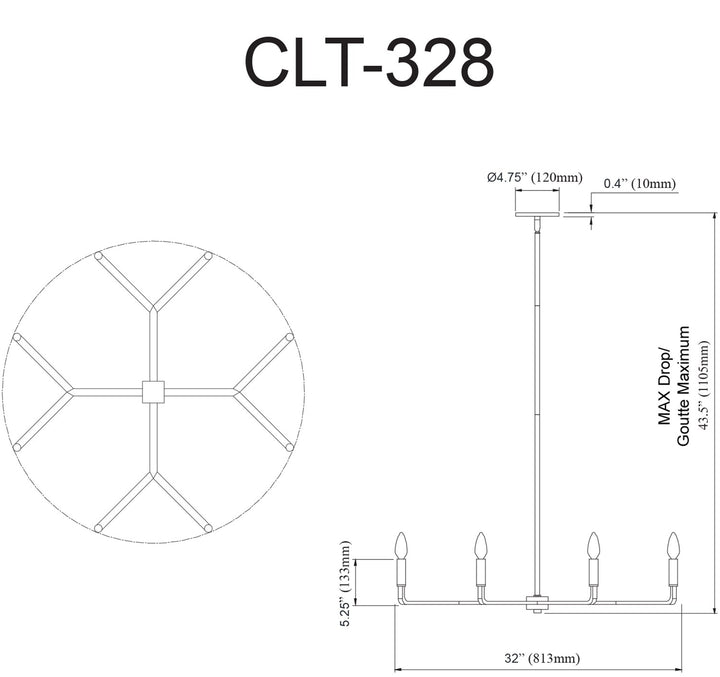 6 Light Incandescent Chandelier, Matte Black