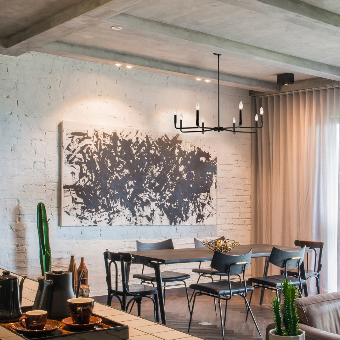 8 Light Incandescent Chandelier, Matte Black