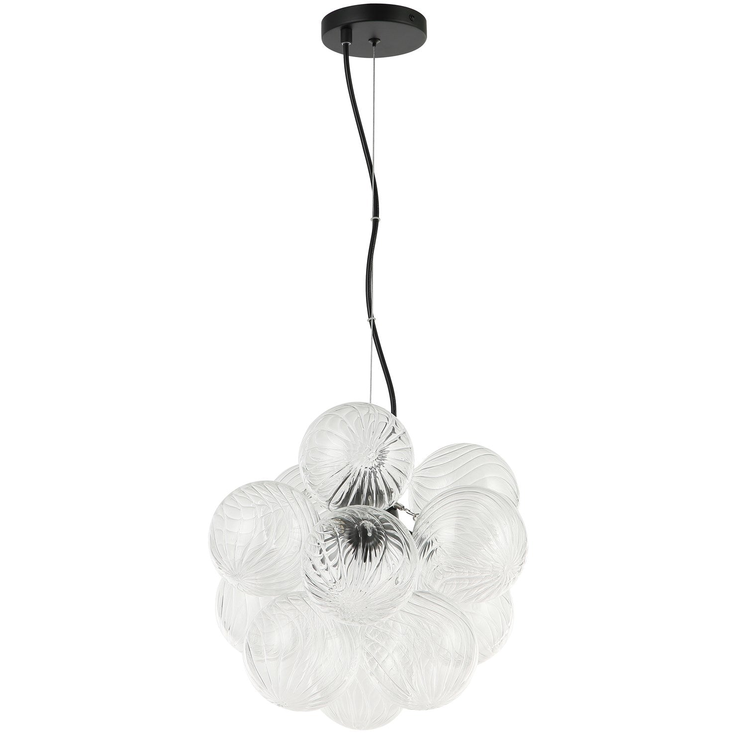 3 Light Matte Black Pendant W/ Clear Spiral Glass by Dainolite