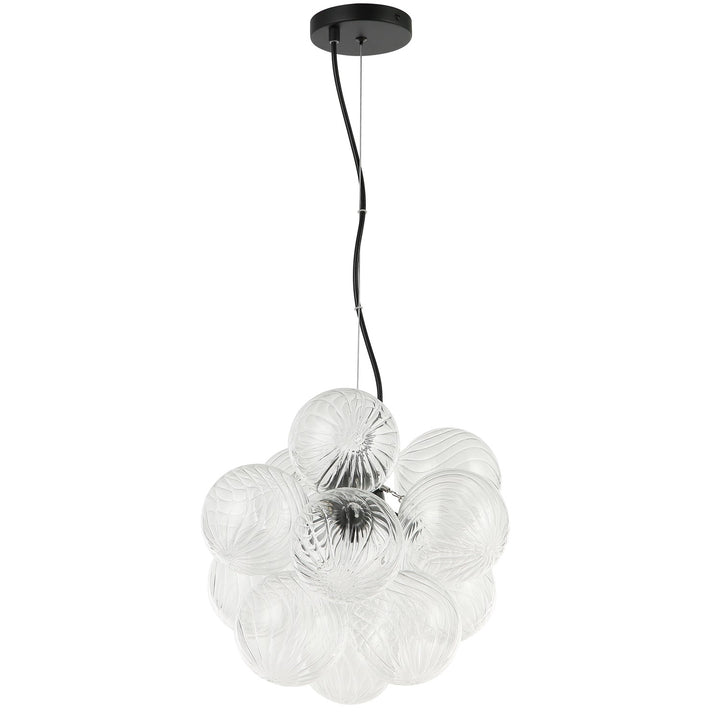 3 Light Matte Black Pendant W/ Clear Spiral Glass by Dainolite