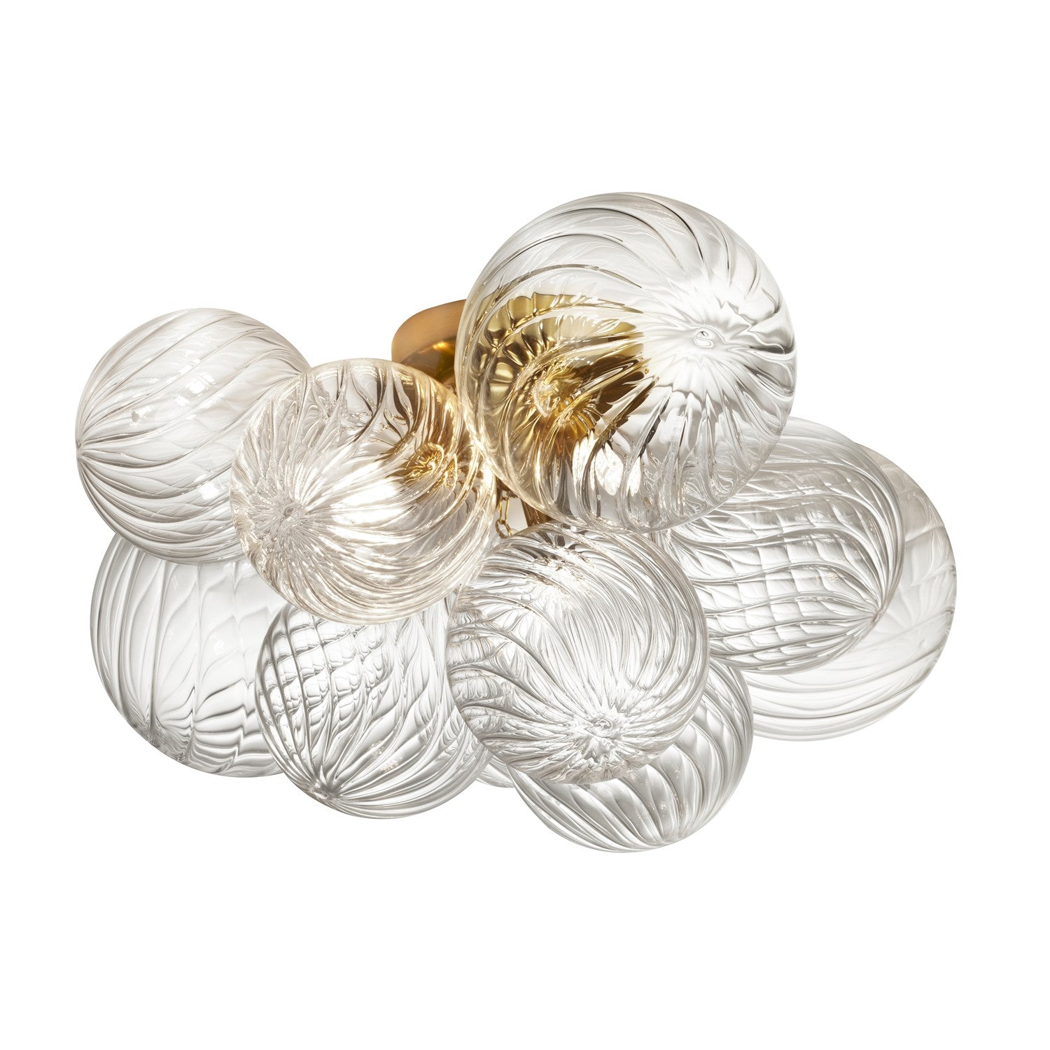 3 Light Flush Mount, Aged Brass W/ Clear Spiral Glass by Dainolite