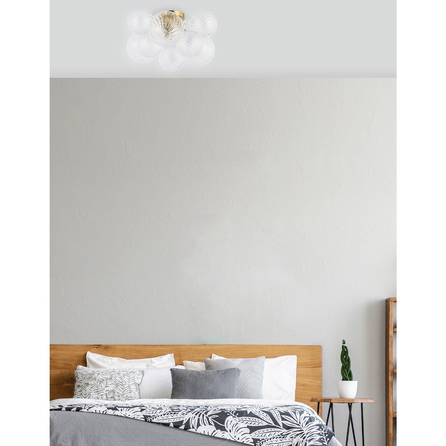 3 Light Flush Mount, Aged Brass W/ Clear Spiral Glass