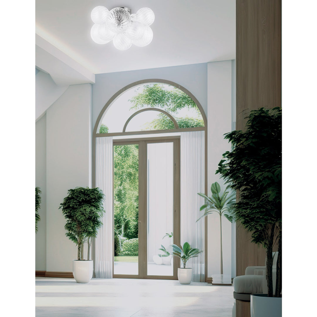 3 Light Halogen Flush Mount Polished Chrome With Clear Spiral Glass