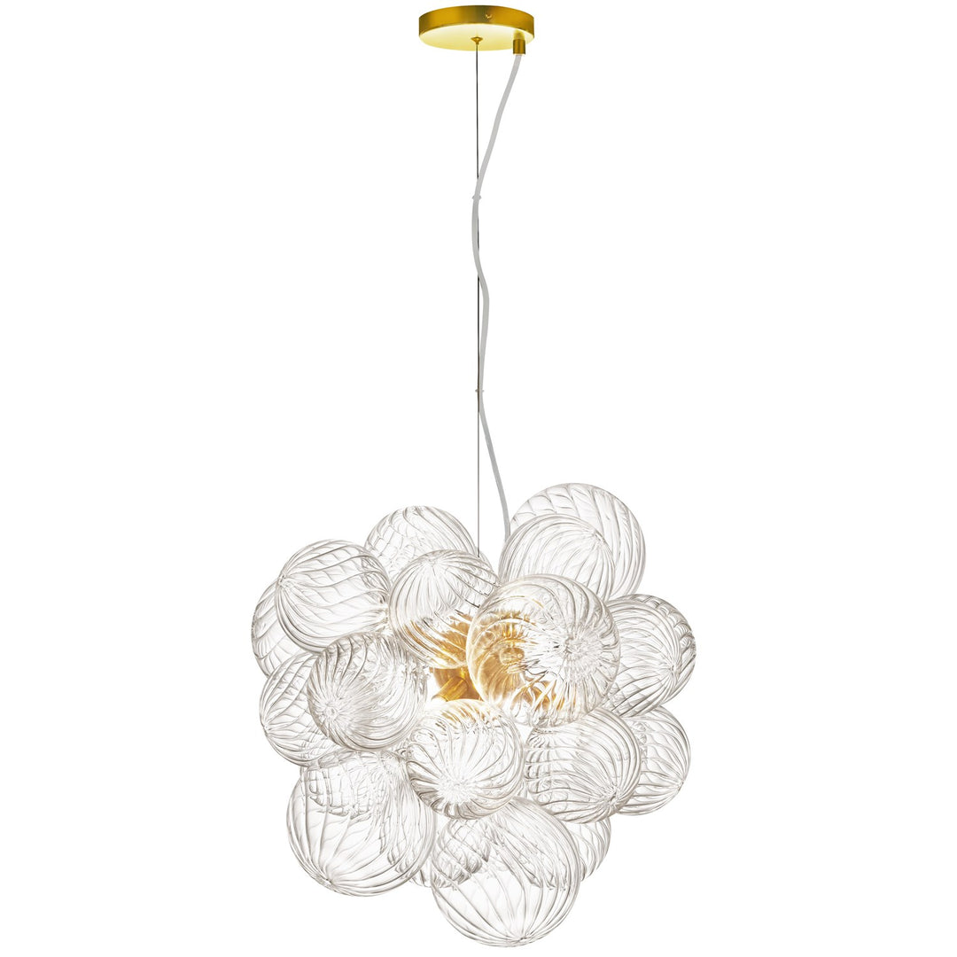 6 Light Halogen Pendant Aged Brass With Clear Spiral Glass by Dainolite