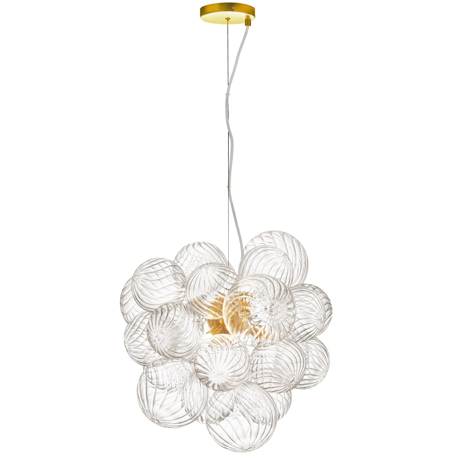 6 Light Halogen Pendant Aged Brass With Clear Spiral Glass by Dainolite