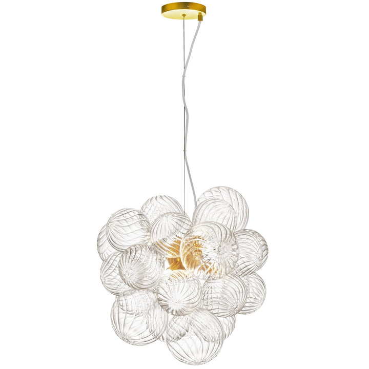 6 Light Halogen Pendant Aged Brass With Clear Spiral Glass by Dainolite