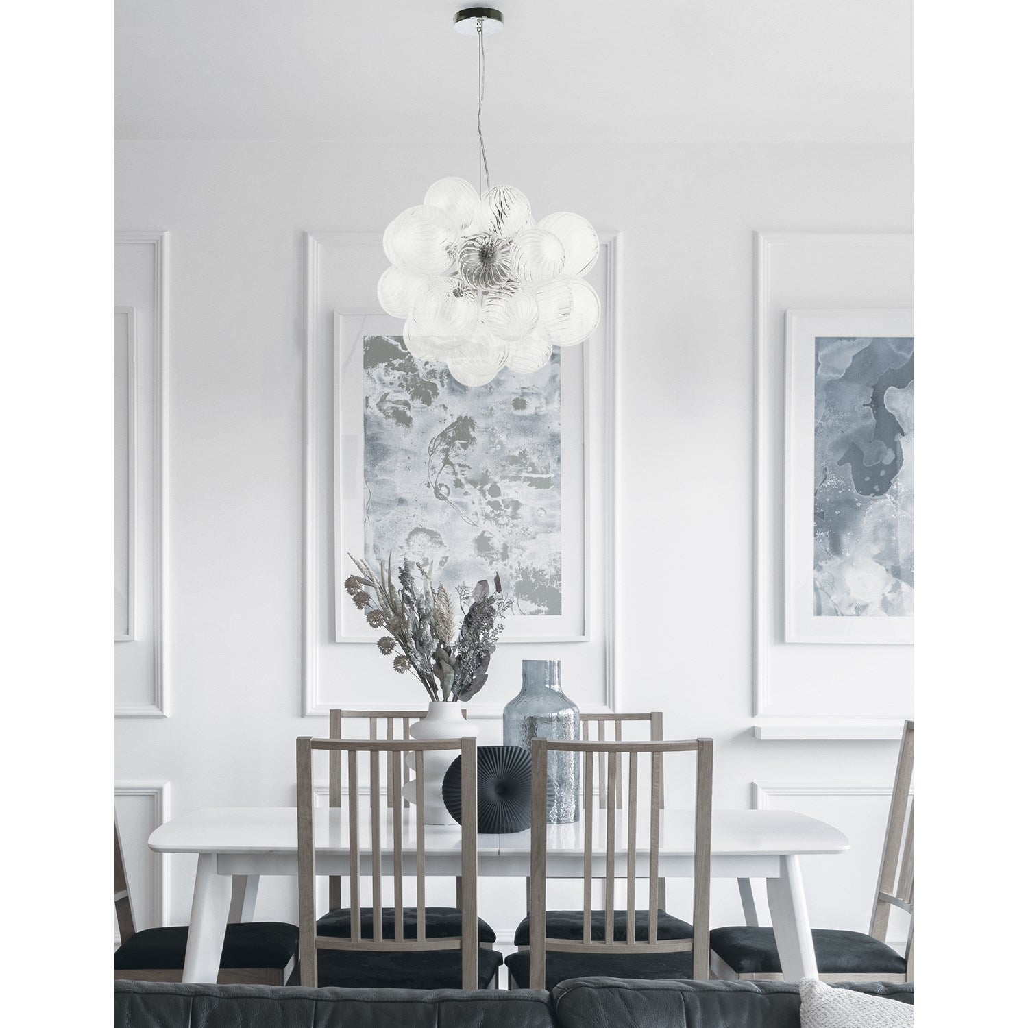 6 Light Halogen Pendant Polished Chrome With Clear Spiral Glass