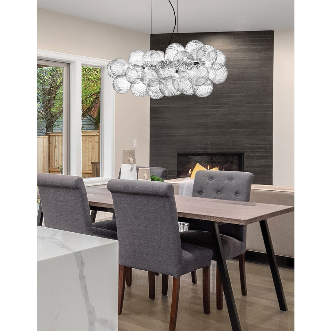 10 Light Halogen Horizontal Pendant Matte Black With Clear Spiral Glass