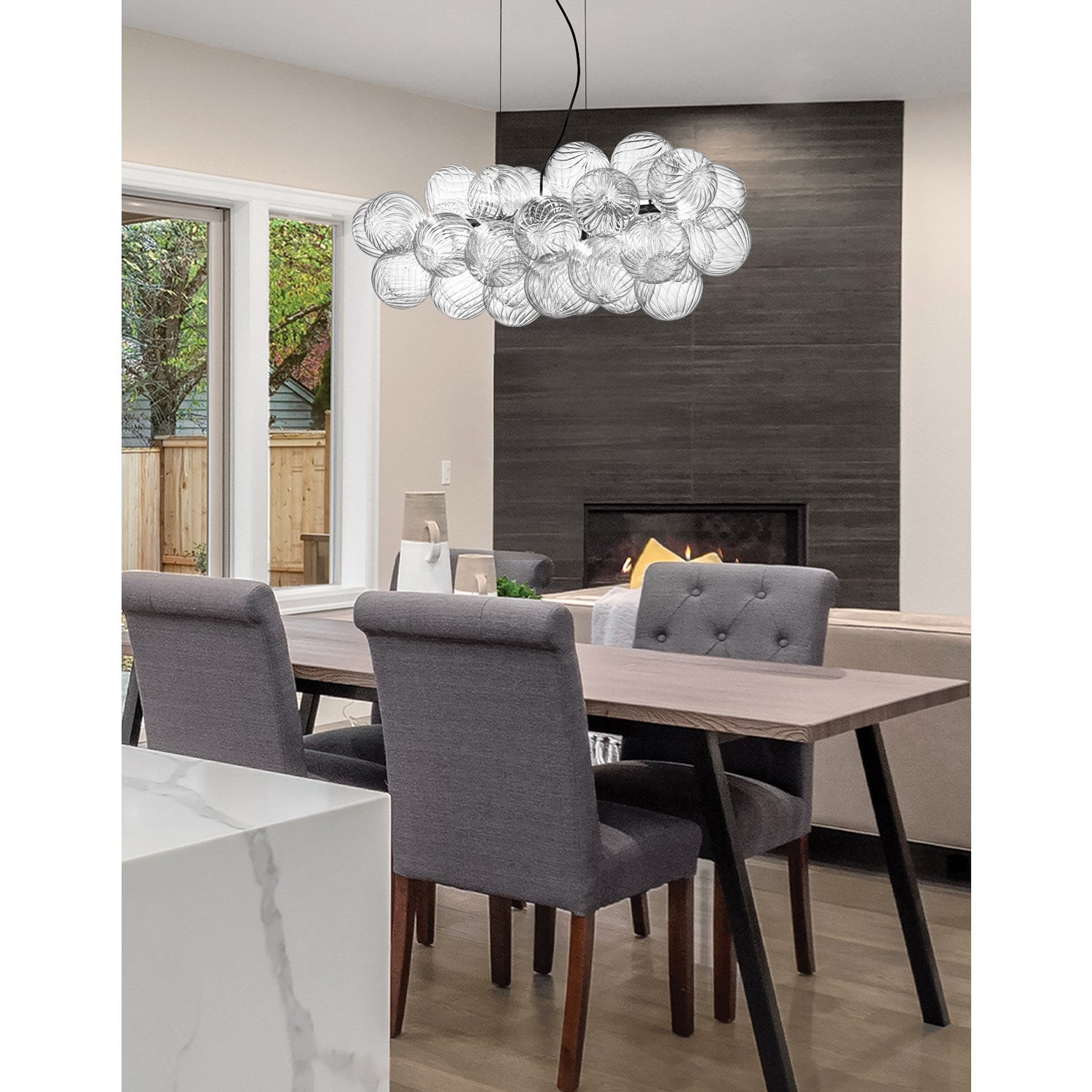 10 Light Halogen Horizontal Pendant Matte Black With Clear Spiral Glass