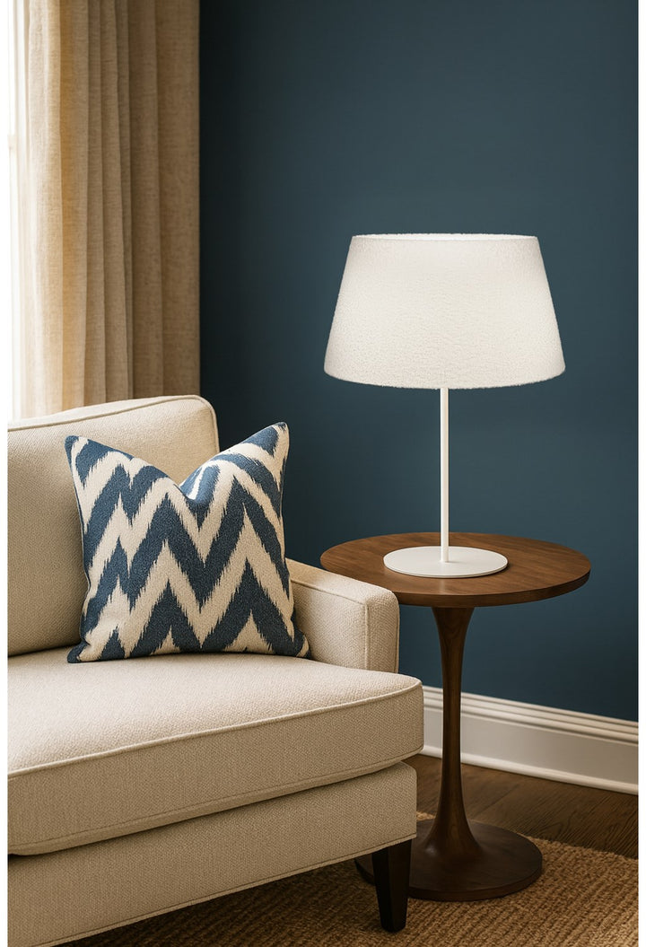1 Light Incandescent Matte White Table Lamp With Boucle Fabric Shade