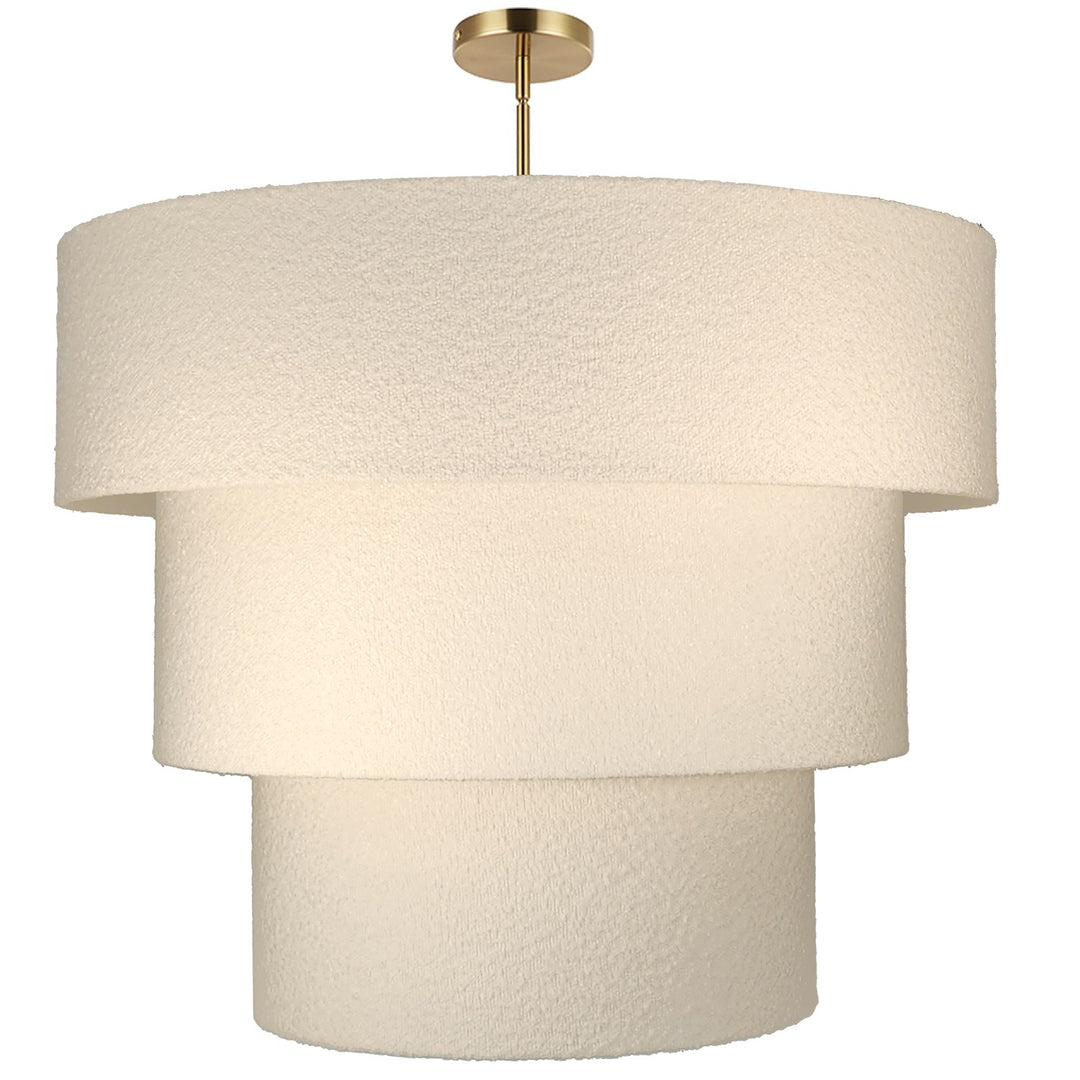 9 Light Incandescent Aged Brass Pendant With Boucle Fabric Shade by Dainolite