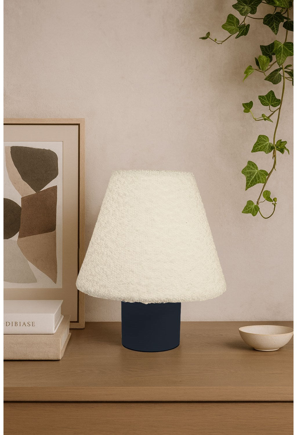 1 Light Incandescent Matte Black Table Lamp With White Boucle Fabric Shade