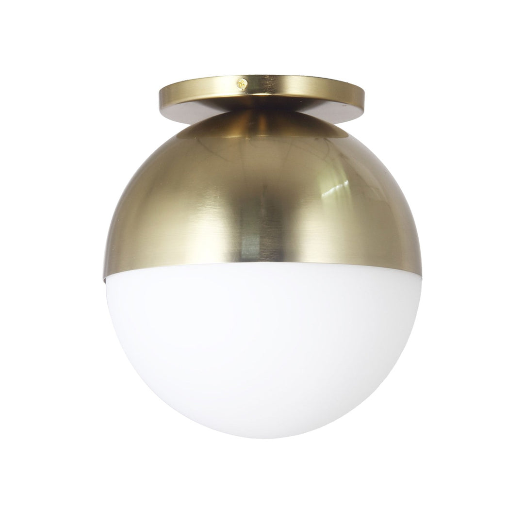 1 Light Incandescent  Flush Mount Aged Brass W/ White Glass by Dainolite