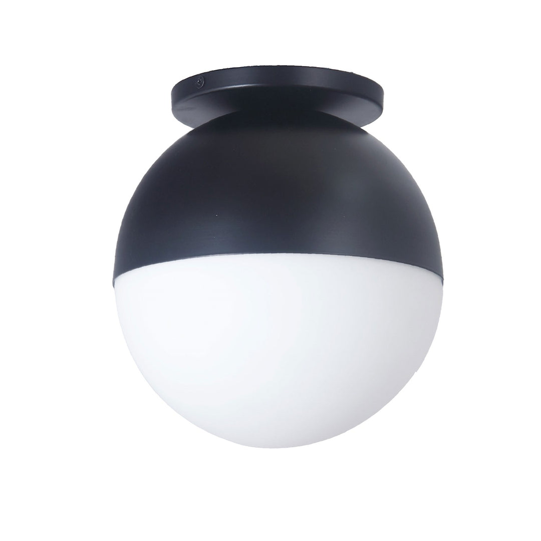 1 Light Incandescent  Flush Mount Matte Black W/ White Glass by Dainolite