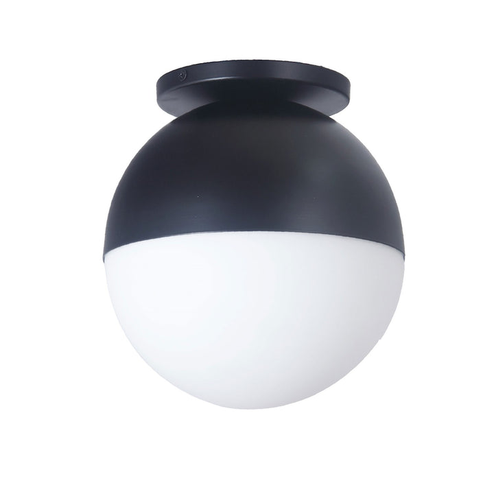 1 Light Incandescent  Flush Mount Matte Black W/ White Glass by Dainolite