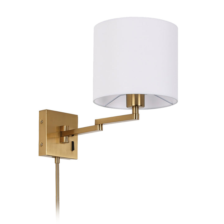 1 Light Double Swing Arm Wall Lamp, Aged Brass W/ A White Shade by Dainolite