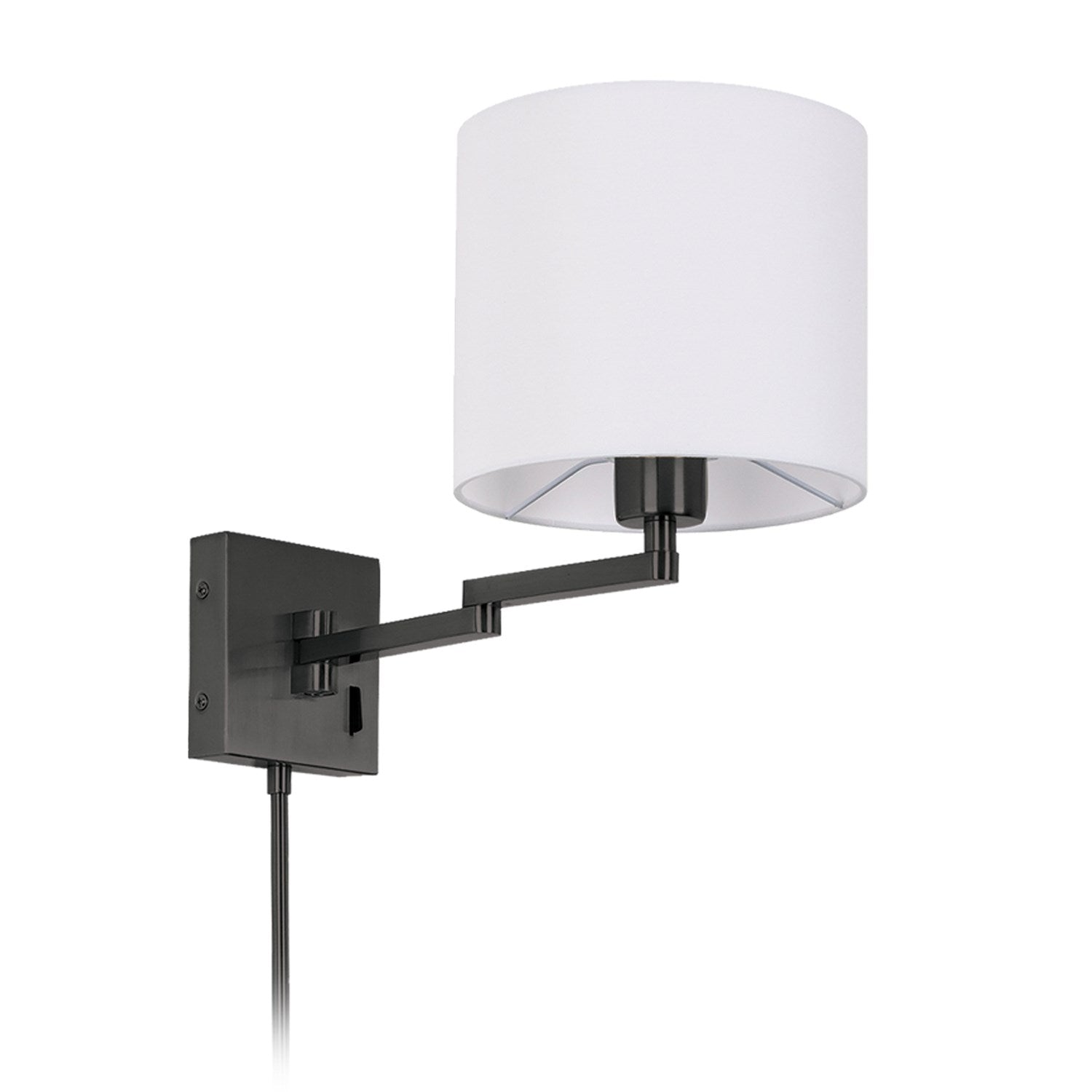 1 Light Double Swing Arm Wall Lamp, Matte Black W/ A White Shade by Dainolite