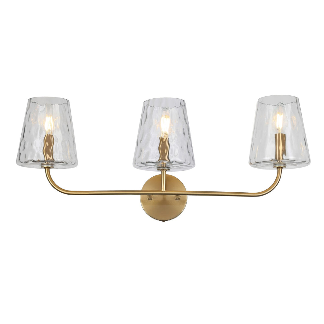 3 Light Incandescent Vanity Aged Brass With Clear Hammered Glass by Dainolite