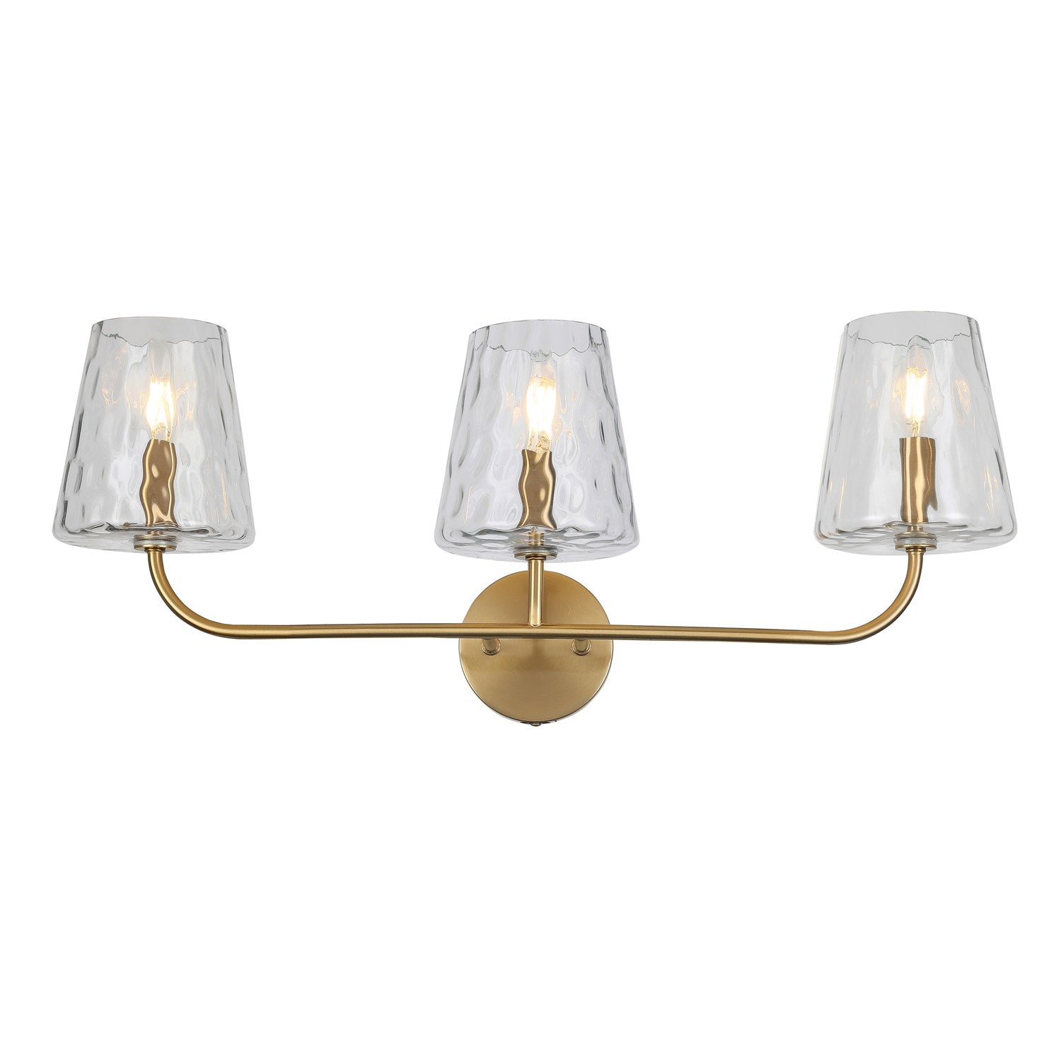 3 Light Incandescent Vanity Aged Brass With Clear Hammered Glass by Dainolite