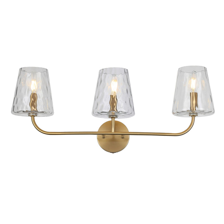 3 Light Incandescent Vanity Aged Brass With Clear Hammered Glass by Dainolite