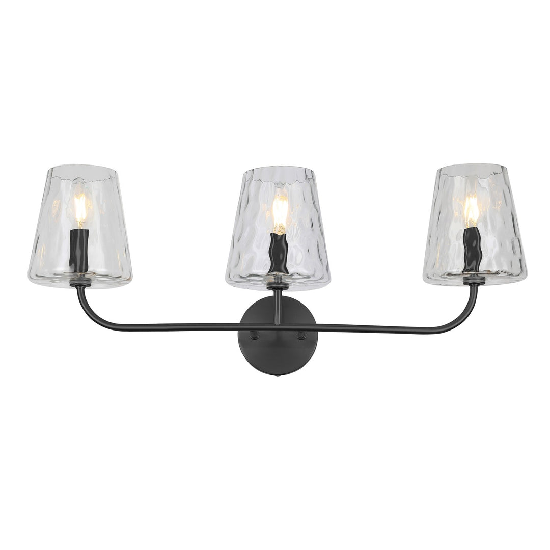 3 Light Incandescent Vanity Matte Black With Clear Hammered Glass by Dainolite