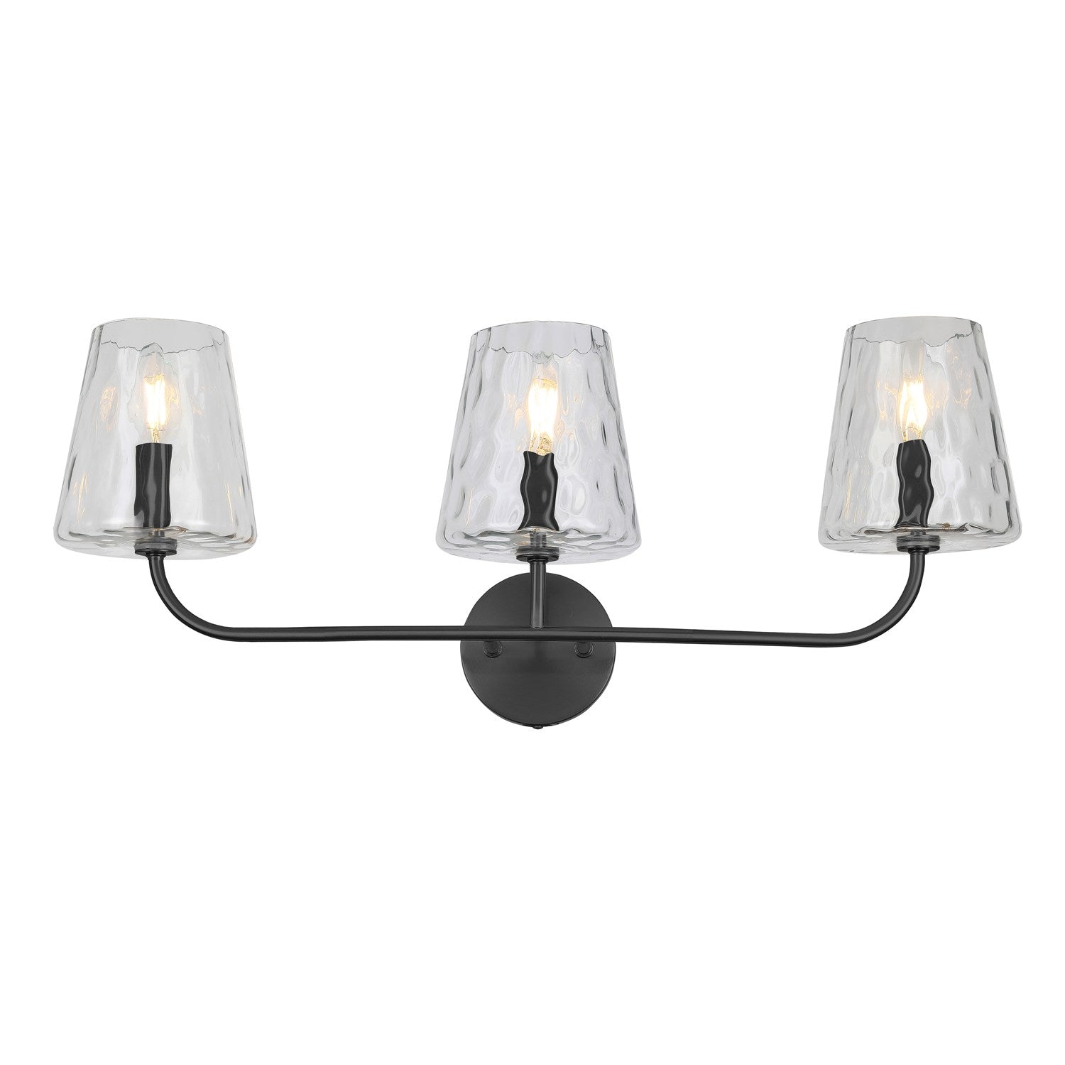 3 Light Incandescent Vanity Matte Black With Clear Hammered Glass by Dainolite