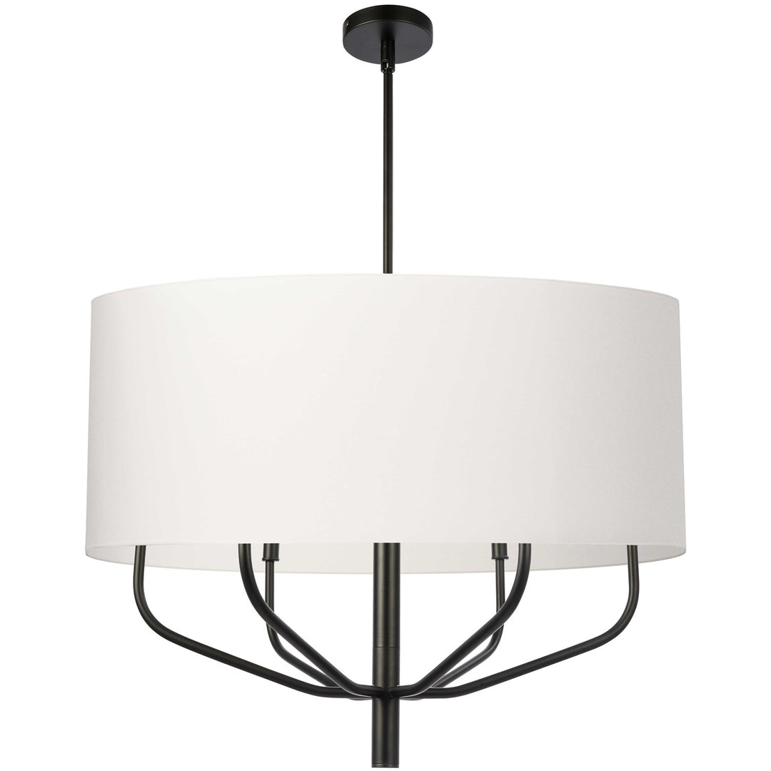 6 Light Incandescent Pendant, Matte Black W/ White Fabric Shade by Dainolite