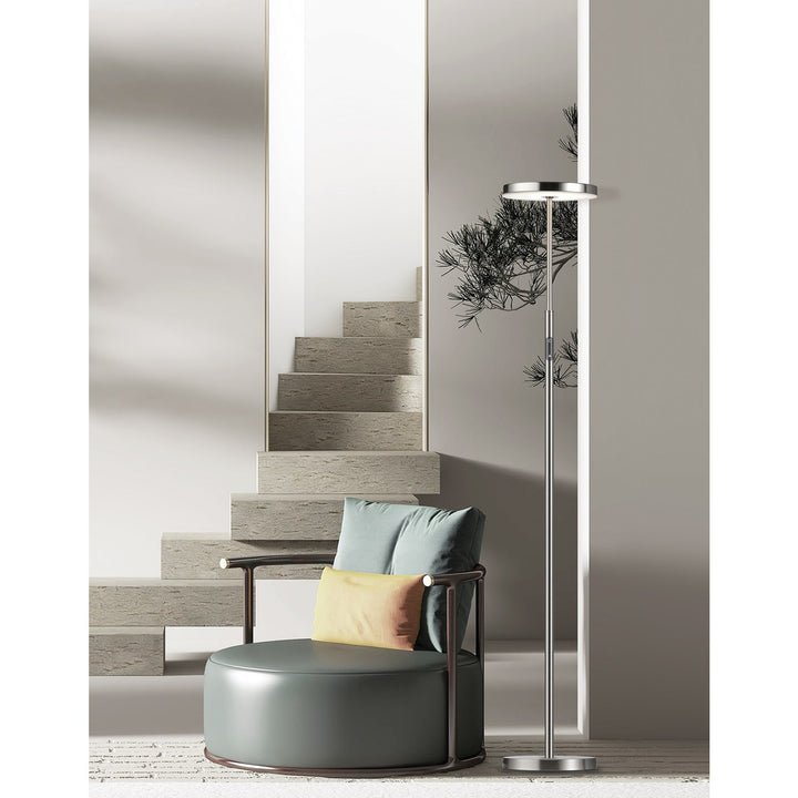 30W Floor Lamp Satin Nickel With White Acrylic Diffuser