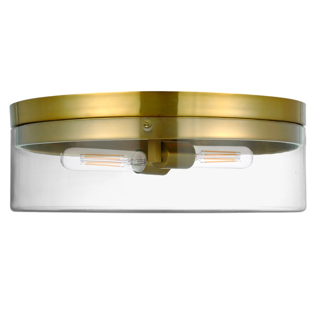 2 Light Incandescent Flush Mount Aged Brass With Clear Glass by Dainolite