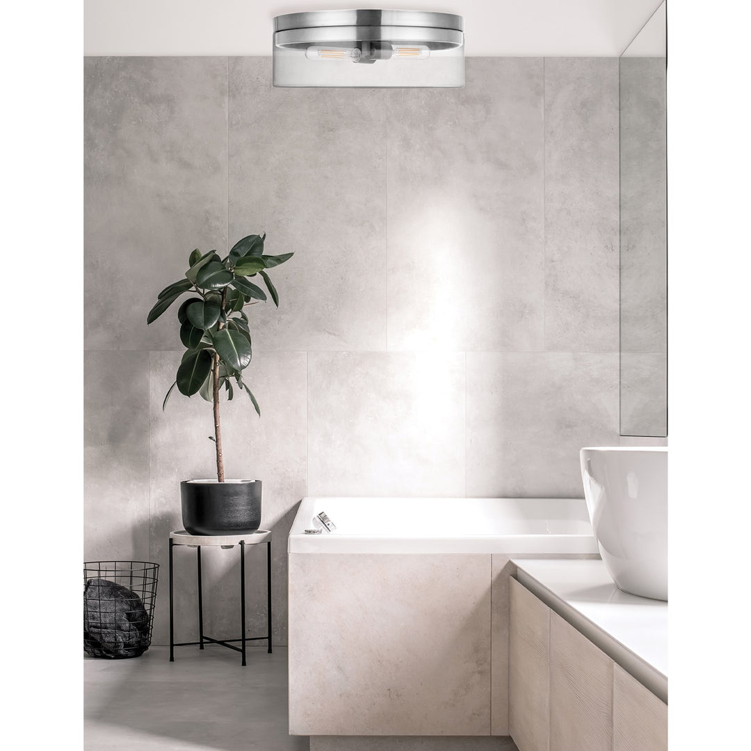2 Light Incandescent Flush Mount Polished Chrome With Clear Glass