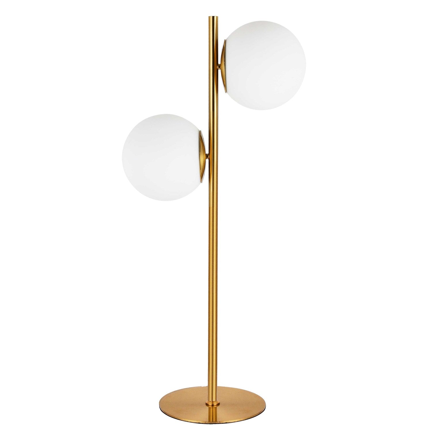2 Light Incandescent Table Lamp, Aged Brass W/ White Glass by Dainolite