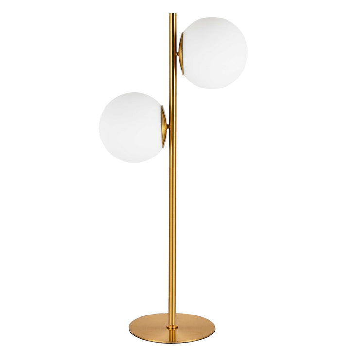 2 Light Incandescent Table Lamp, Aged Brass W/ White Glass by Dainolite