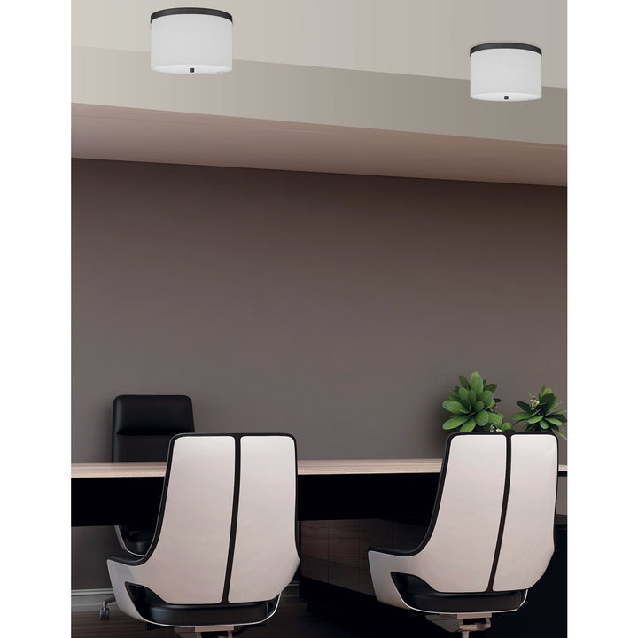 2 Light Flush Mount Matte Black With White Shade