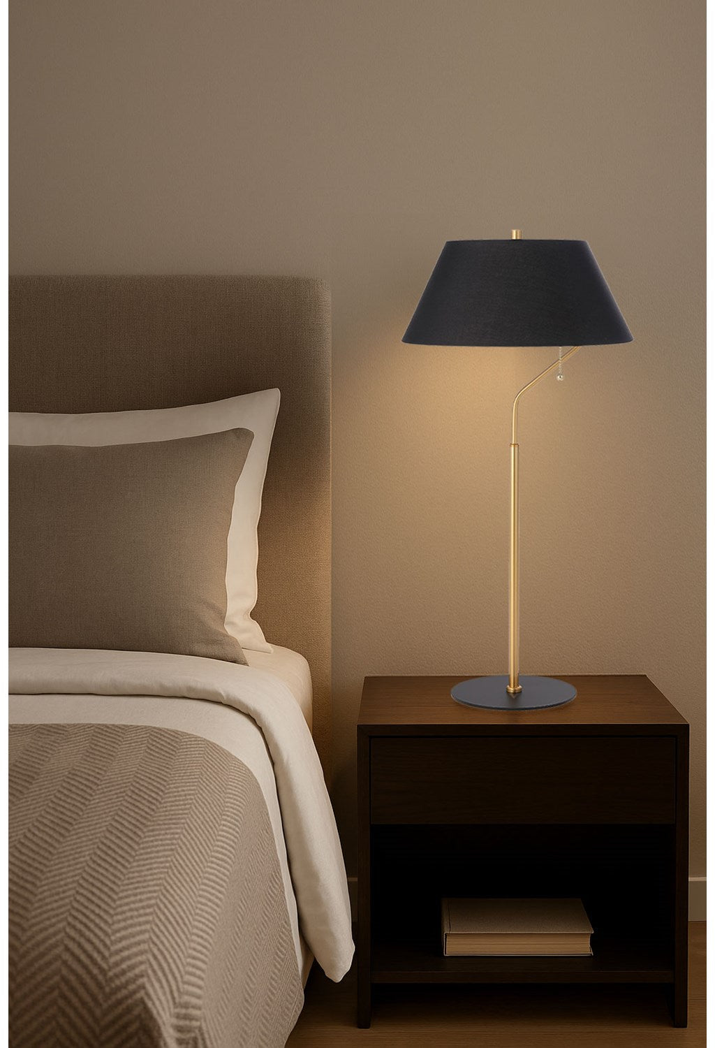 1 Light Aged Brass And Matte Black Table Lamp With Black Shade
