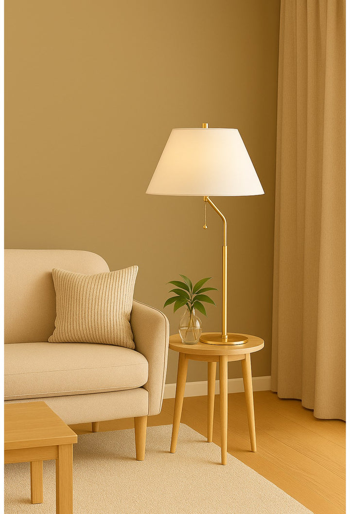 1 Light Aged Brass Table Lamp With White Shade
