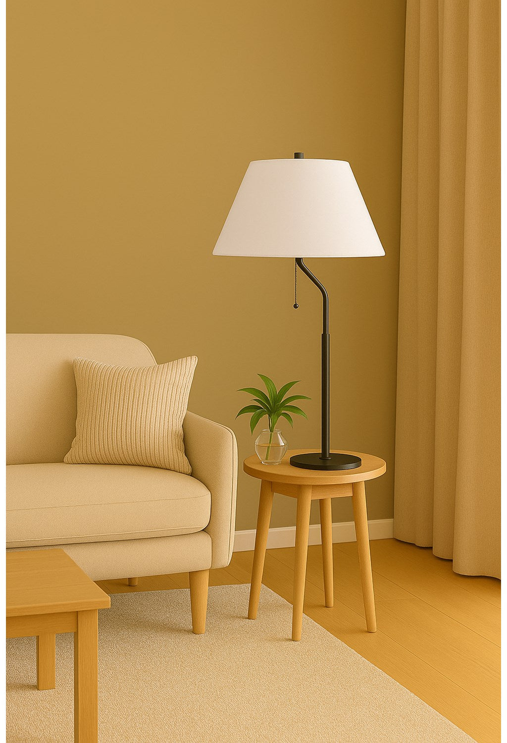 1 Light Matte Black Table Lamp With White Shade