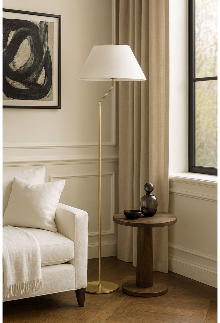 1 Light Aged Brass Floor Lamp With White Shade