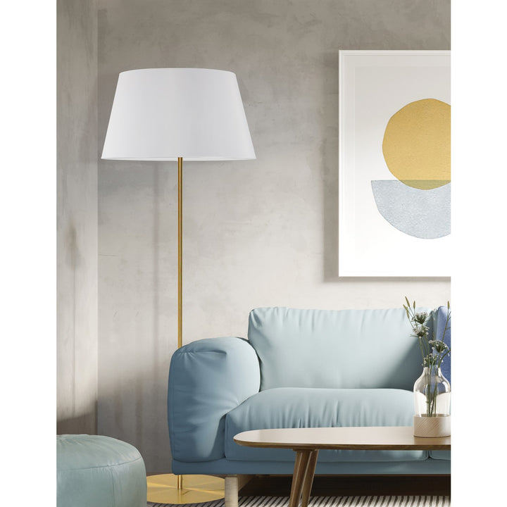 1 Light Incandescent Round Base Floor Lamp Aged Brass With White Shade