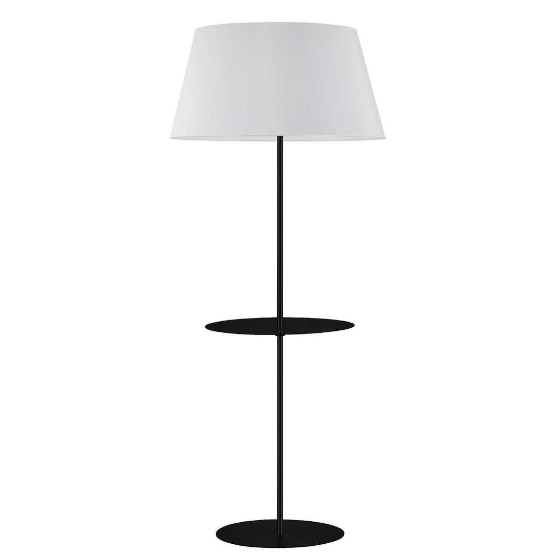 1 Light Incandescent Round Base Floor With Shelf Matte Black With White Shade by Dainolite