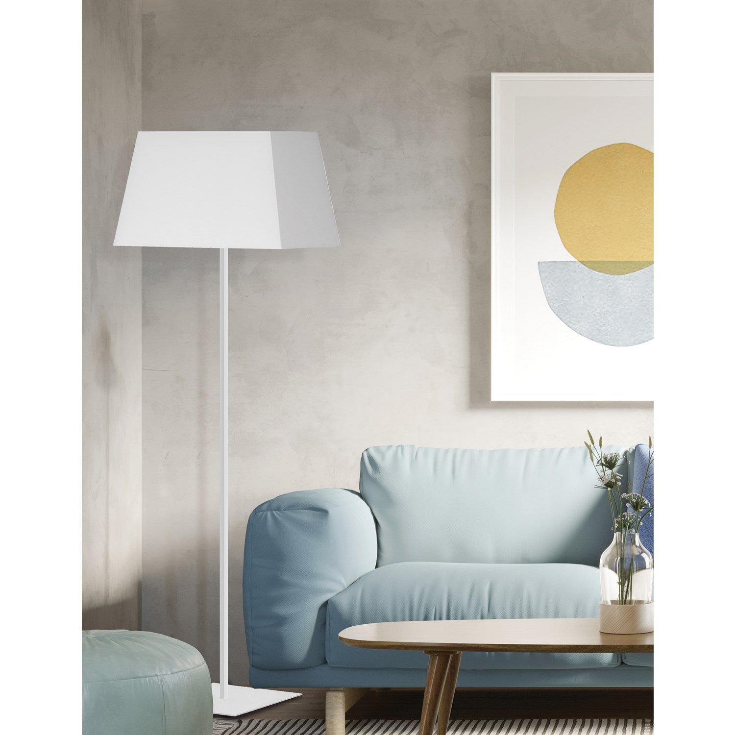 1 Light Incandescent Square Base Floor Lamp Matte White With White Shade