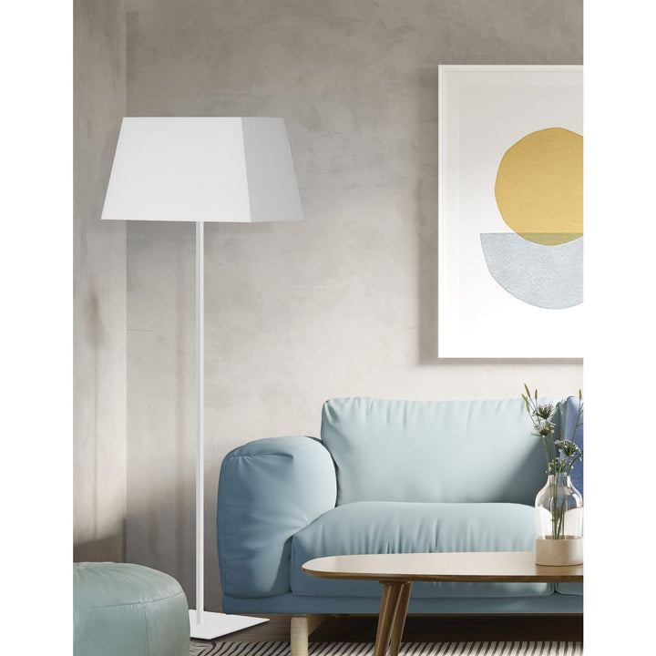 1 Light Incandescent Square Base Floor Lamp Matte White With White Shade