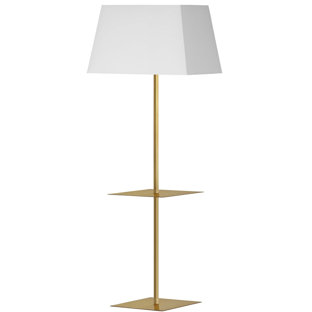 1 Light Incandescent Square Base Floor With Shelf Aged Brass With White Shade by Dainolite